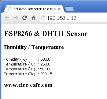 带DHT11传感器的ESP8266温湿度Web服务器