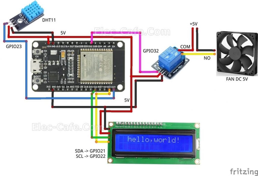 ESP32 Auto Control Fan with DHT11 Sensor Wiring Diagram