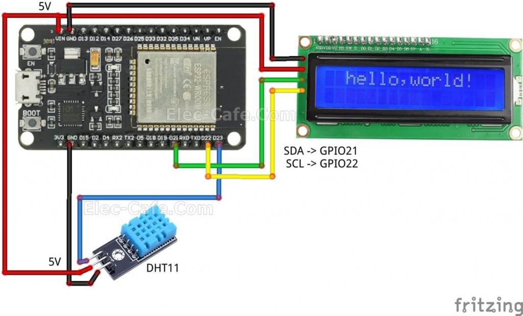 ESP32 DHT11 LCD Display Wiring Diagram