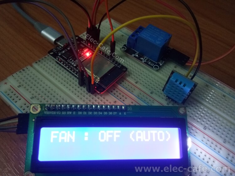 ESP32 and DHT11 Auto Control Fan Off show status on LCD