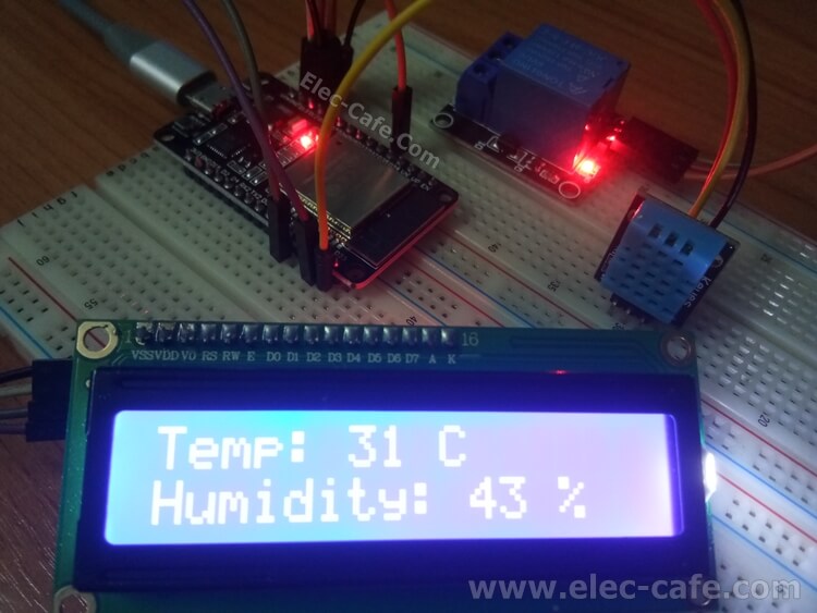 DHT11 Sensor show high Temp ESP32 Control Relay On