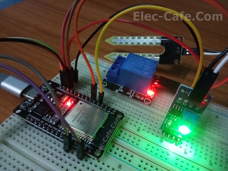 Connect Soil Moisture Sensor Module and Relay module to ESP32